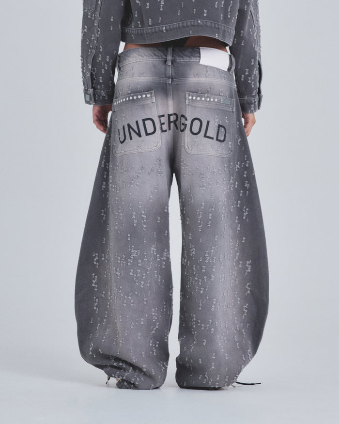 W Holy State Ripped Wide Jeans Washed Gray