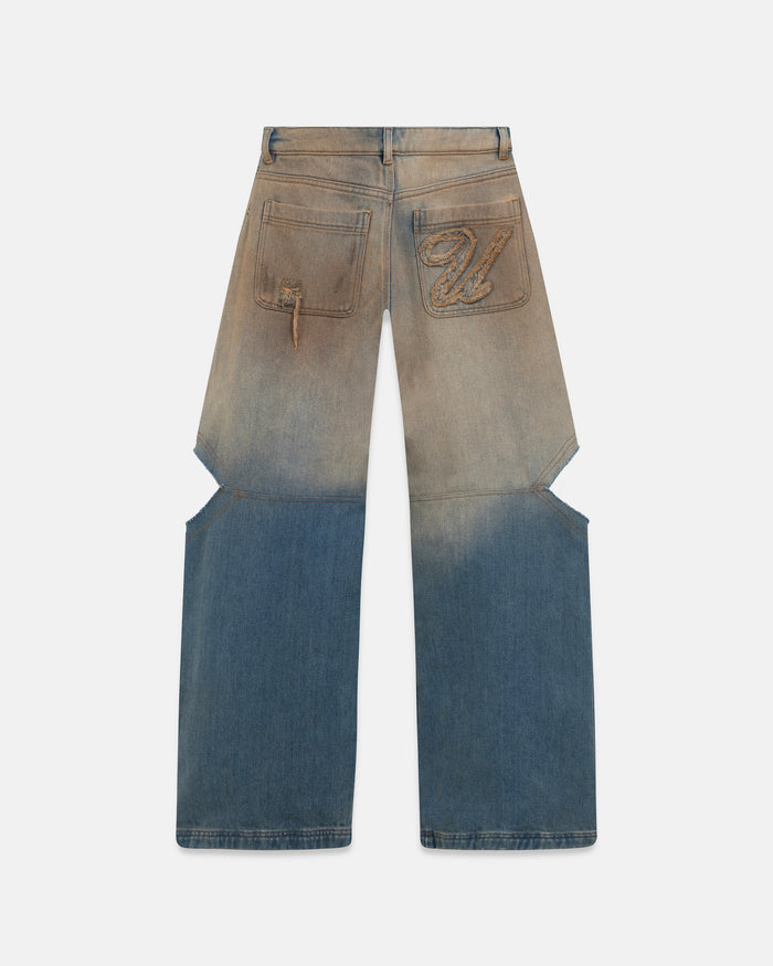 W Holy State Split Knee Wide Jeans Sand Blue