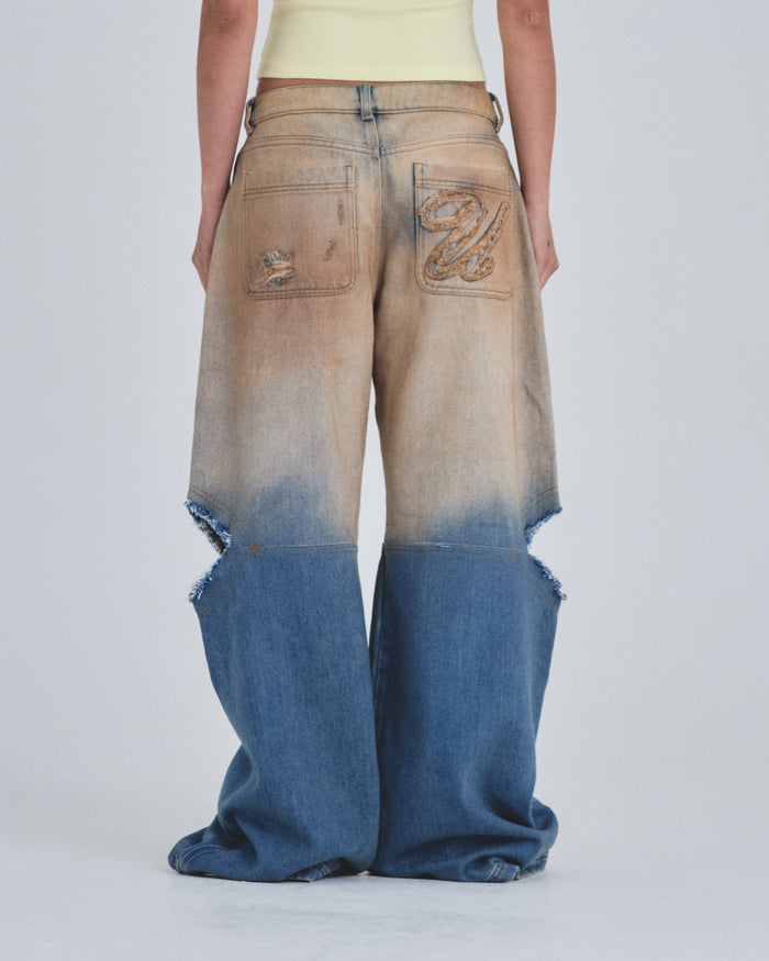 W Holy State Split Knee Wide Jeans Sand Blue