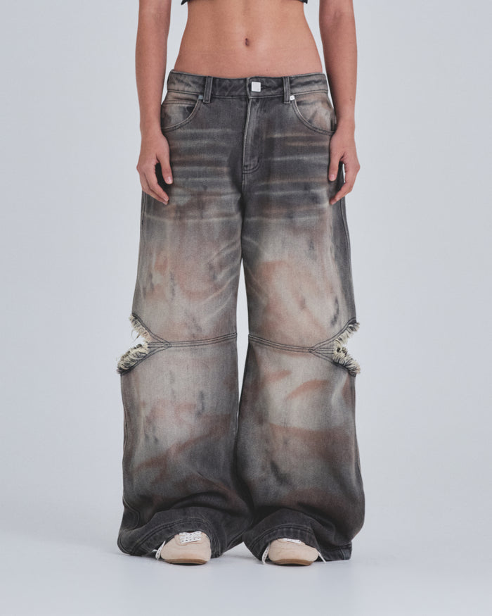 W Holy State UNDGLD Split Knee Wide Jeans Mechanic Gray