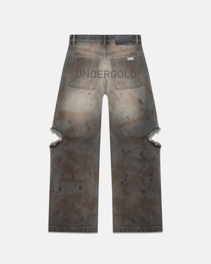 W Holy State UNDGLD Split Knee Wide Jeans Mechanic Gray