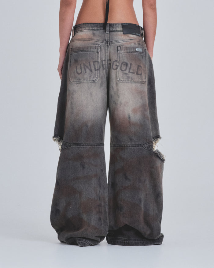 W Holy State UNDGLD Split Knee Wide Jeans Mechanic Gray