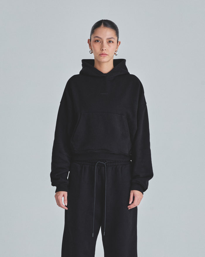 W Line Basic Boxy Fit Hoodie Black