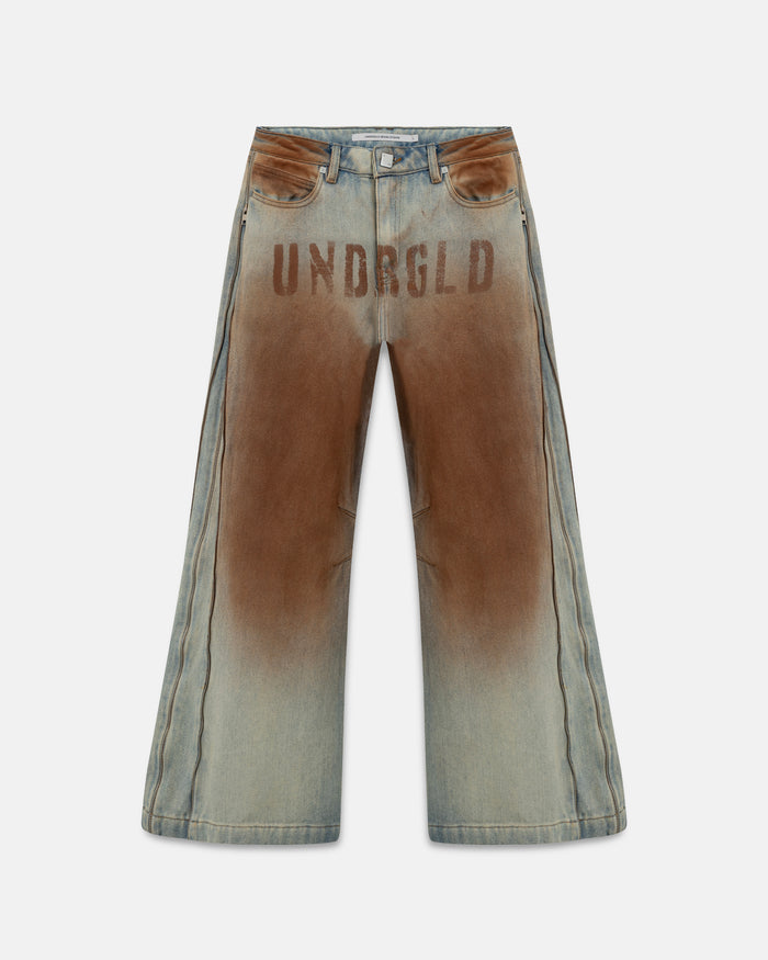 W Spring UNDRGLD Low Rise Zip Up Wide Jeans Brown