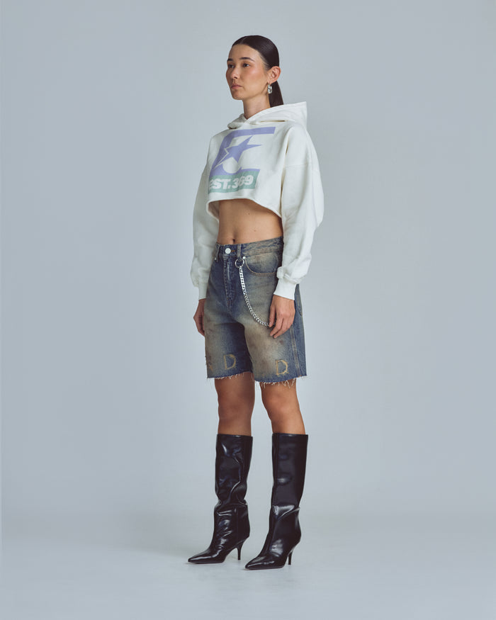W Stardust Symbol Cropped Hoodie White
