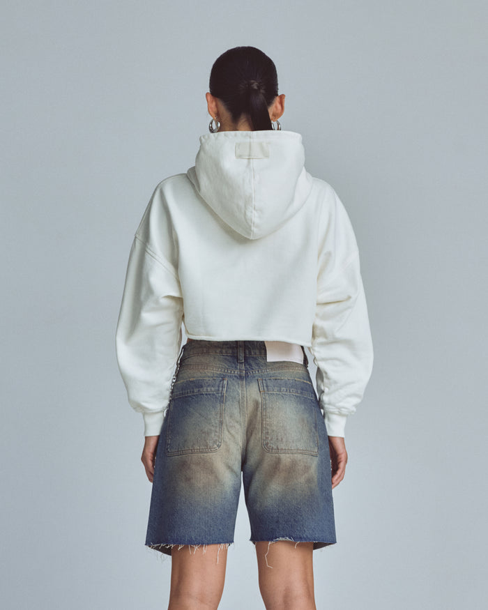 W Stardust Symbol Cropped Hoodie White
