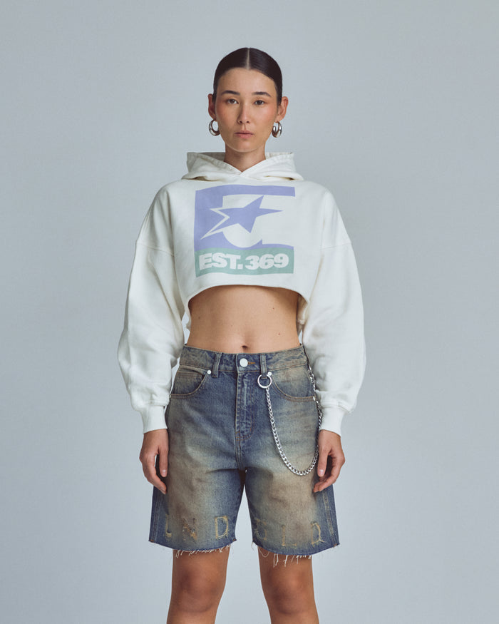 W Stardust Symbol Cropped Hoodie White