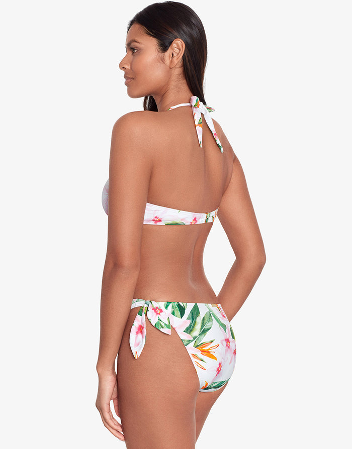 Watercolour Tropical Tie Side Hipster Bikini Pant - White Multi - Simply Beach UK