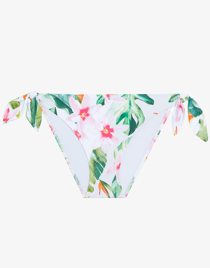 Watercolour Tropical Tie Side Hipster Bikini Pant - White Multi - Simply Beach UK
