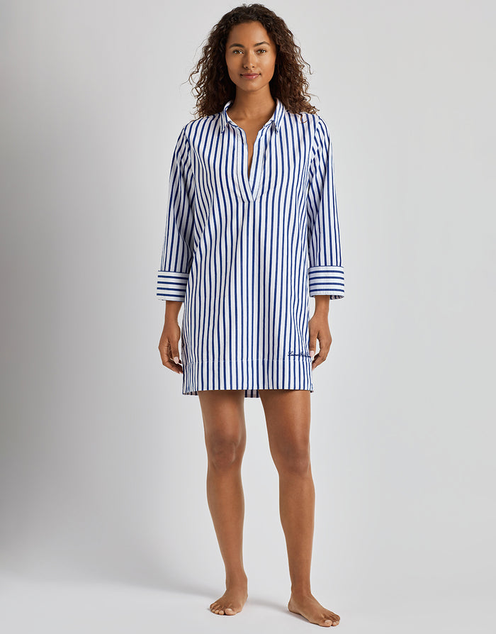 Lauren Ralph Lauren Wide Cuff Tunic Cover Up - Blue and White - Simply Beach UK
